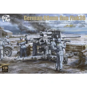 Немецкая 88-мм пушка Flak 36 с 6 фигурами членов экипажа зенитной артиллерии
